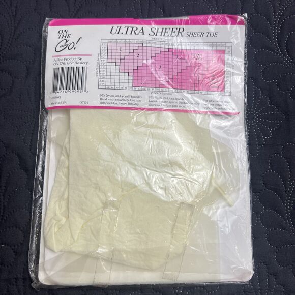 New ON THE GO! Pantyhose Ultra Sheer Sheer Toe SZ QUEEN OFF WHITE Winter Formal - Picture 2 of 2